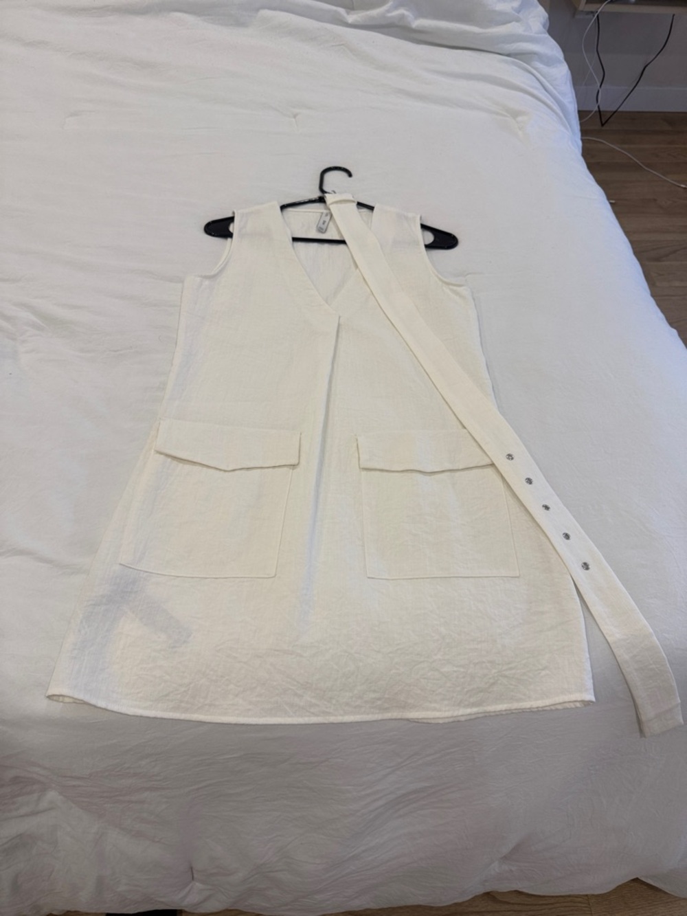 Mango Cream Sleeveless Midi Dress with Belt
